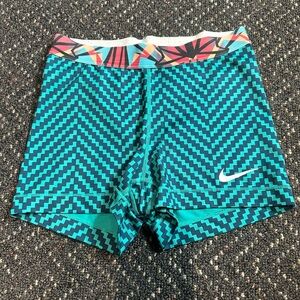 Nike Pro Teal and Multicolor Patterned Shorts